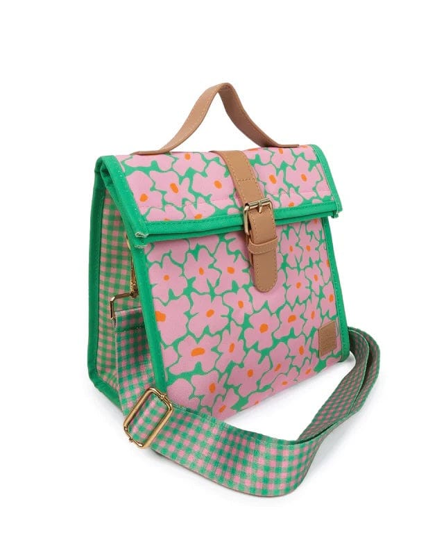Blossom Pink and Green Insulated Lunch Satchel With Carry Strap