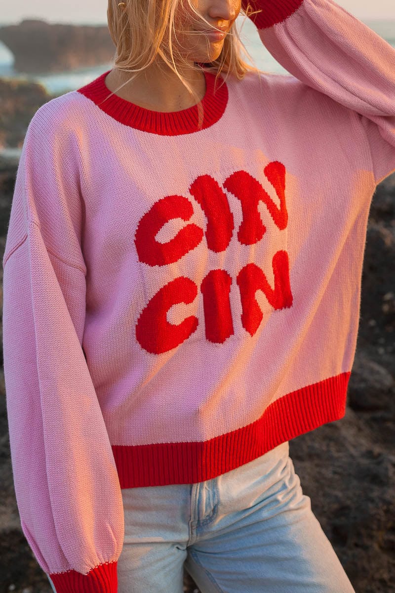 Cin Cin Pink and Red Knit Jumper