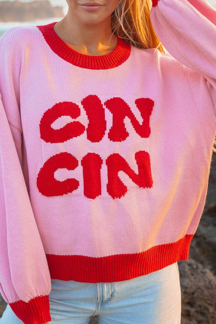 Cin Cin Pink and Red Knit Jumper