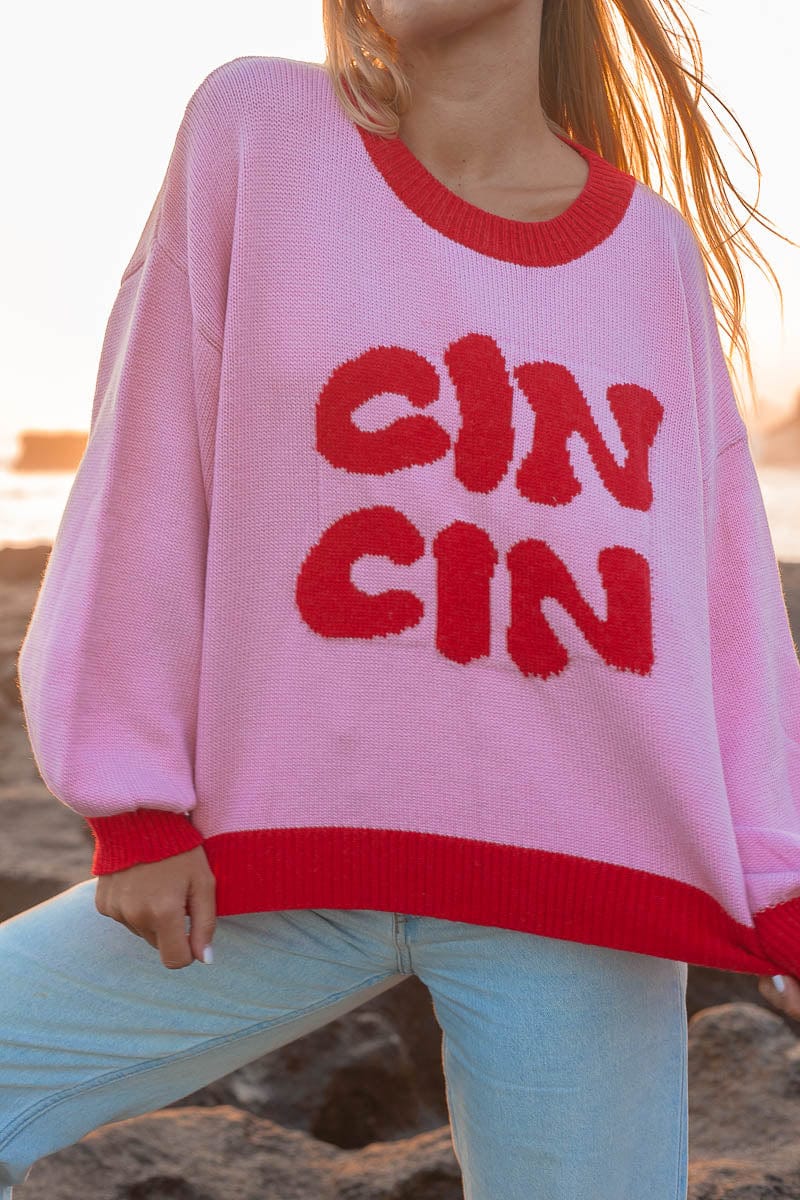 Cin Cin Pink and Red Knit Jumper