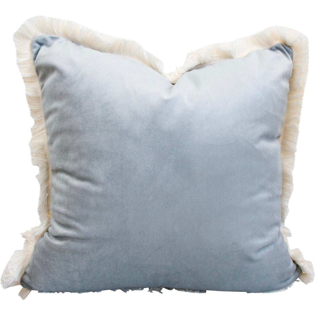 Soft Blue Velvet Accent Cushion with Fringe Detail Affordable Cushion