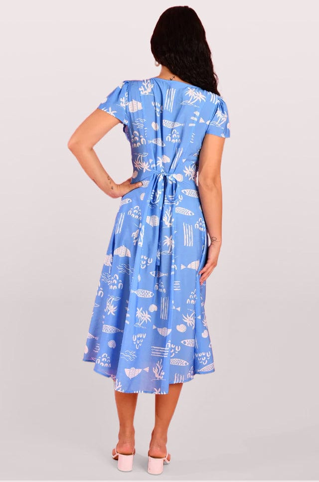 Under The Sea Blue Dress - Midi Button Up