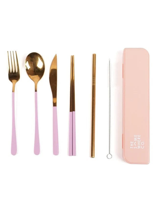 Somewhere Co Cutlery Kit - Gold With Lilac Handle