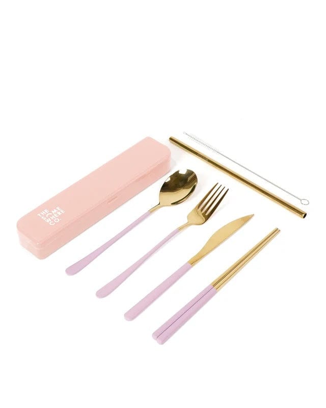 Somewhere Co Cutlery Kit - Gold With Lilac Handle