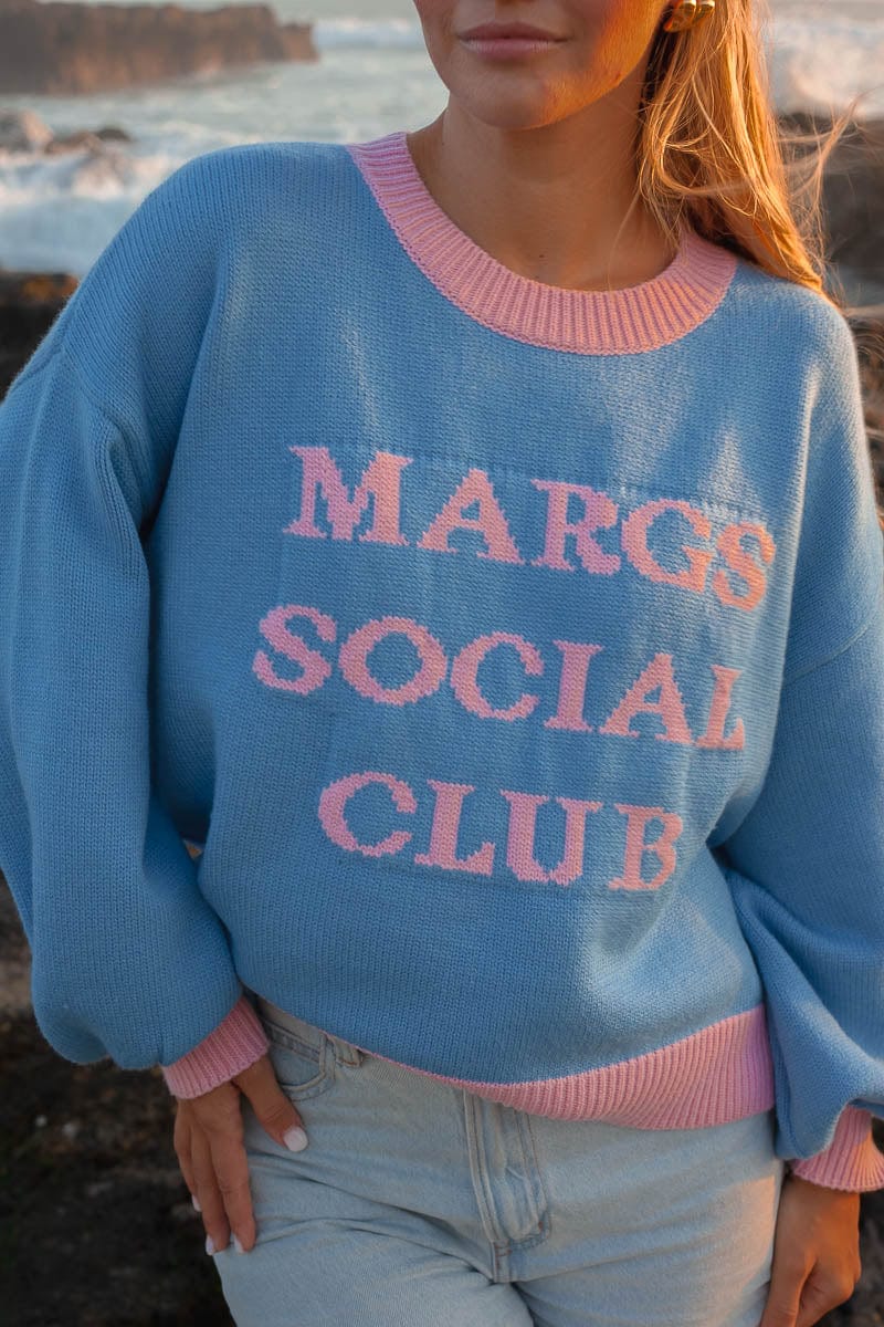 Margs Crew Blue Knit Sweater