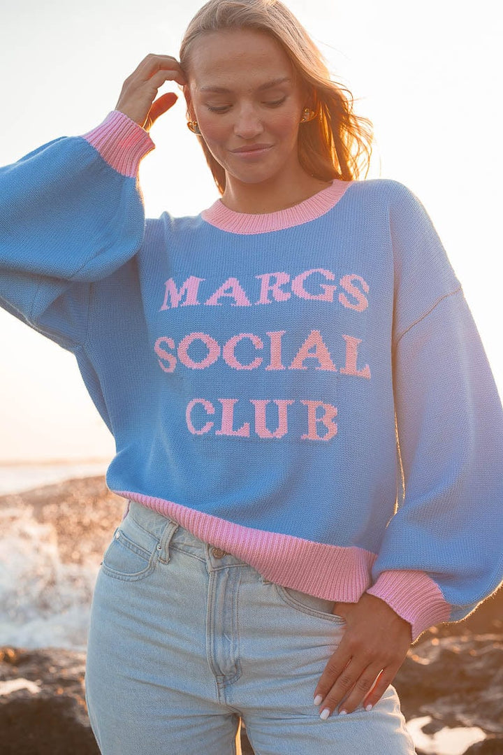 Margs Crew Blue Knit Sweater