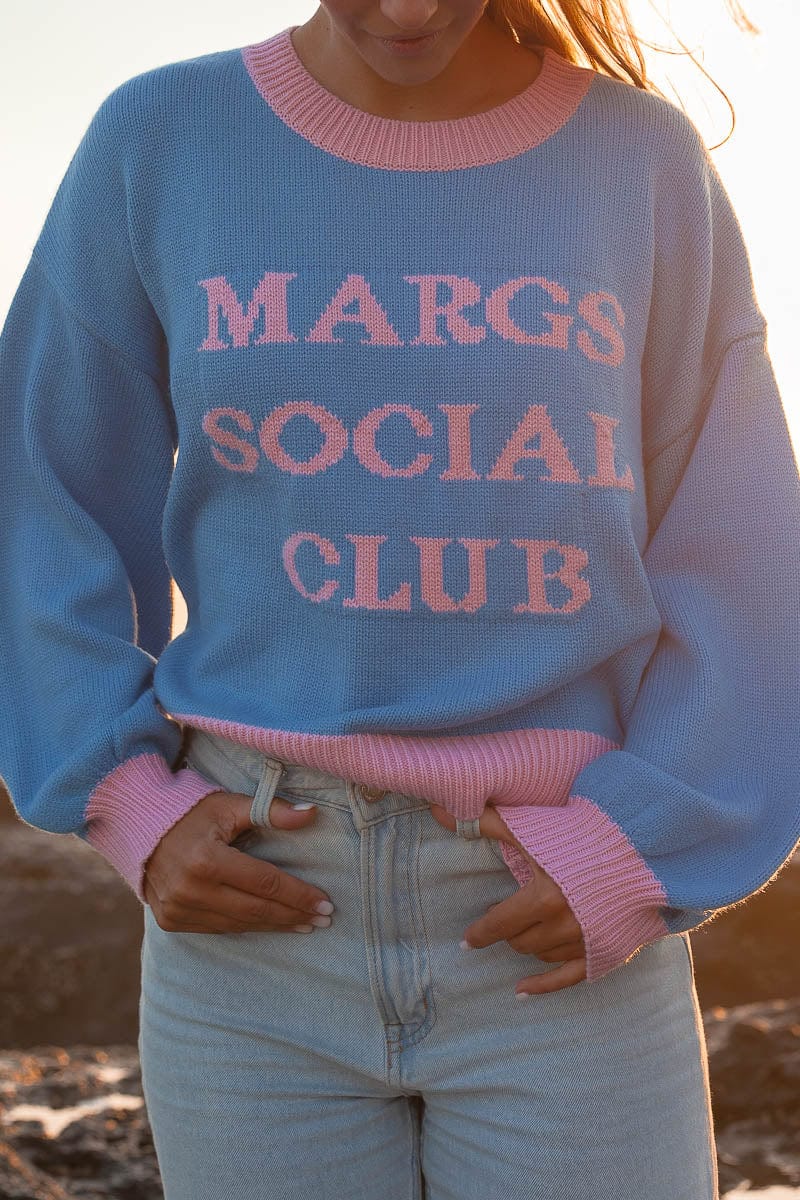 Margs Crew Blue Knit Sweater