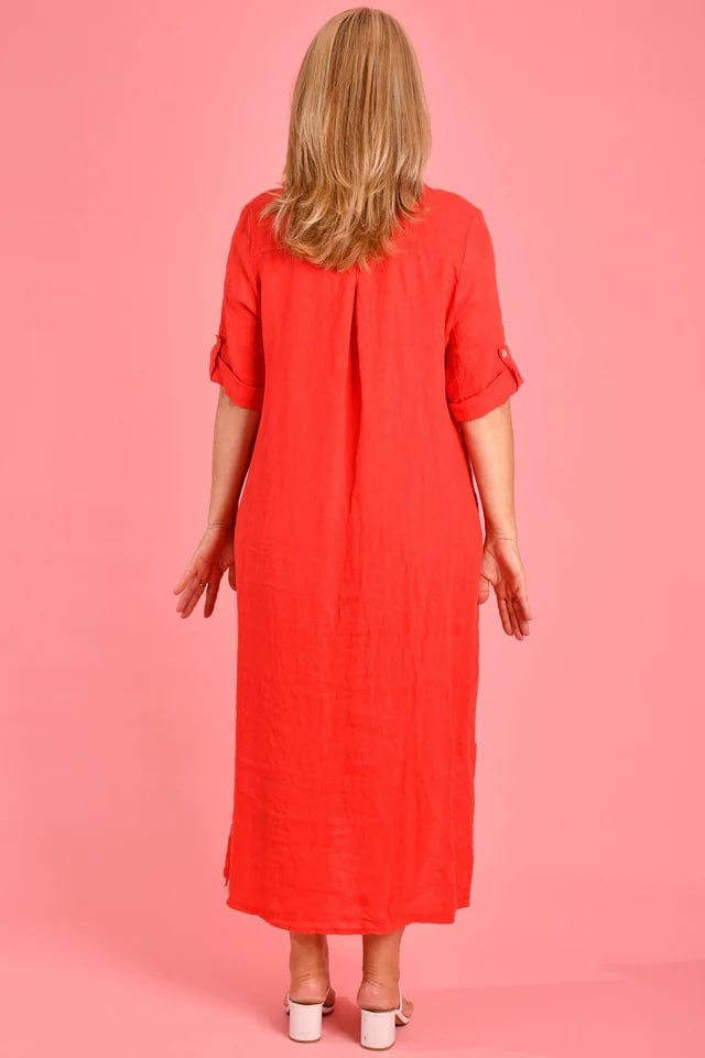 Positano Linen Button Dress - Watermelon