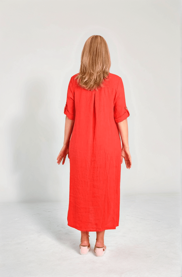 Positano Linen Button Dress - Watermelon